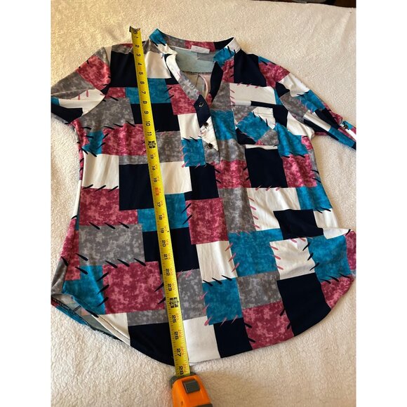 Ma-Ryś Catherine Women’s Blouse Top 46 XL Multicolor Patchwork Print Button Fron - Picture 4 of 10